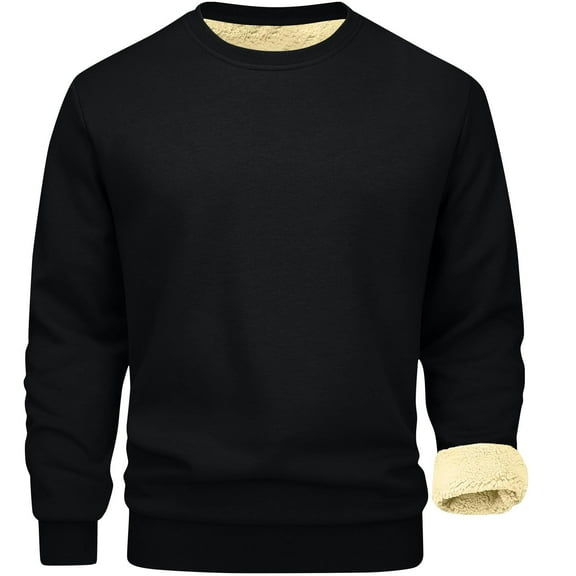 Fshiont Mens Crewneck Thermal Shirts Sherpa Lined Sweatshirts Winter Warm Soft Fleece Long Sleeve Thick Pullover Tops Black L