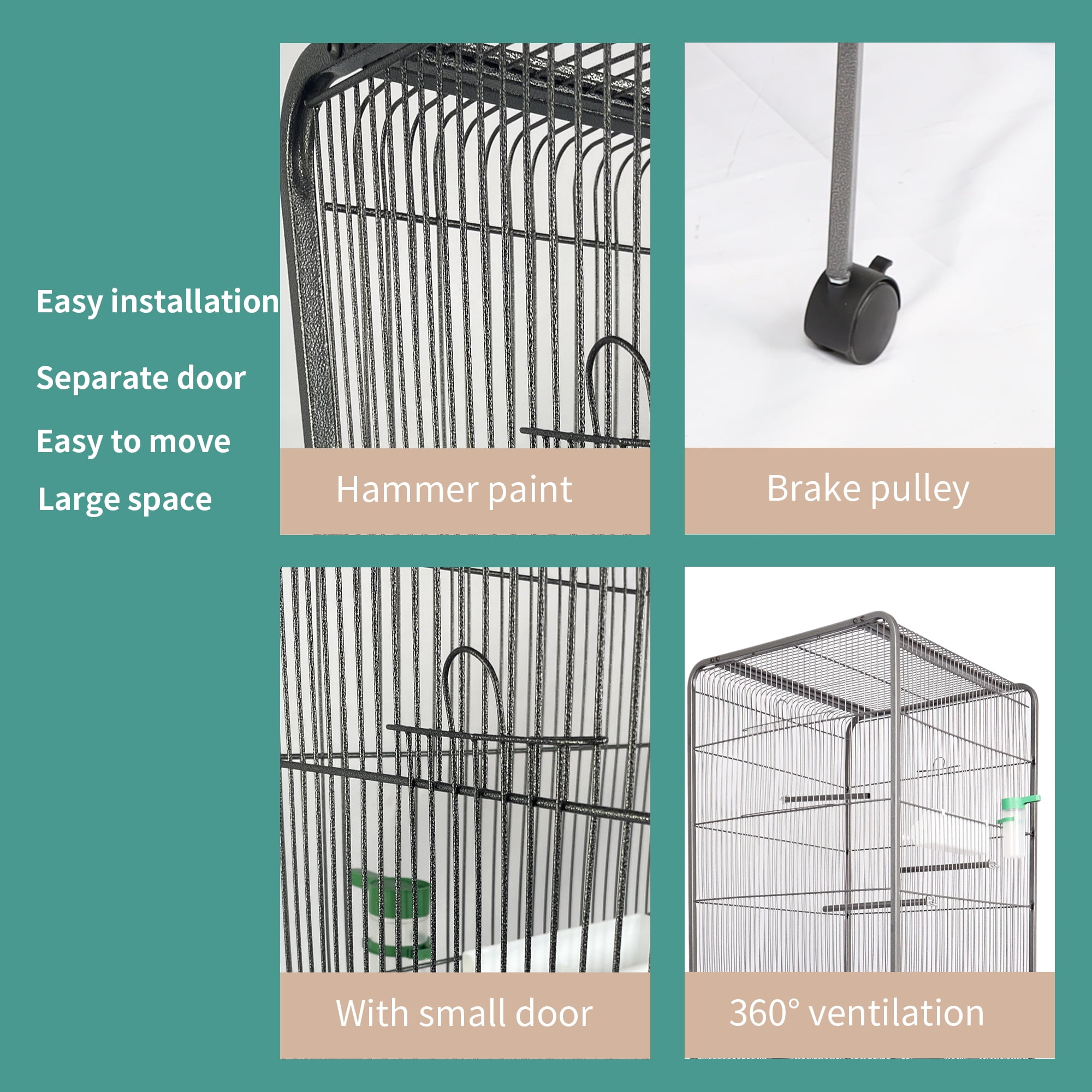 Pefilos 57" Bird Cage for Parakeets, Green Cheek Conures, Pigeons, Indoor Bird Aviaries with Rolling Stand, Metal Bird Aviaries Bird's Nest, Gray Pefilos 57" Bird Cage for Parakeets, Green Cheek Conures, Pigeons, Indoor Bird Aviaries with Rolling Stand, Metal Bird Aviaries Bird's Nest, Gray