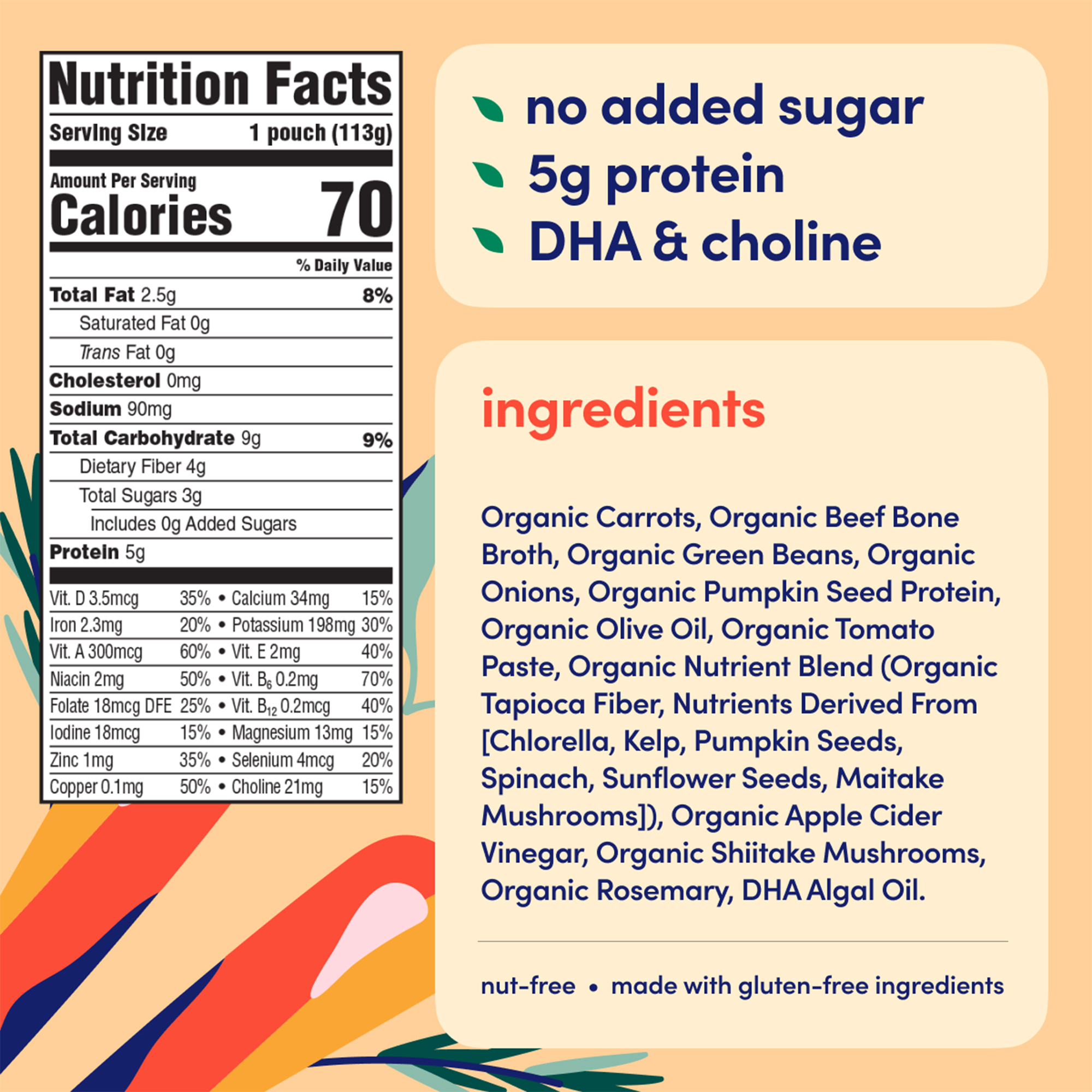 (12 pack) Cerebelly Organic Stage 2 Carrot Beef Bone Broth with Rosemary Baby Food, 4 oz Pouch
