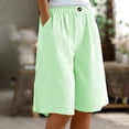 thumbnail image 3 of REALiKUN Baggy Palazzo Shorts for Women Cotton Linen Knee Length Striped Casual Linen Shorts Elastic Waist Wide Leg Beach Pants, 3 of 8