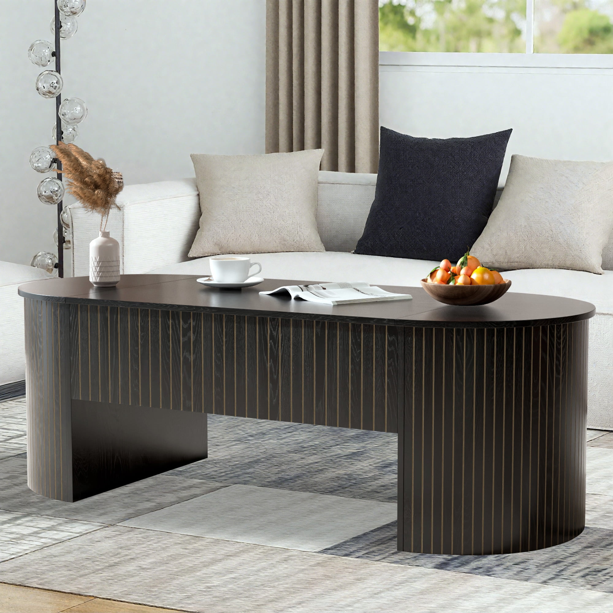 Lift Top Coffee Table with Storage, Oval Center Table with Hidden Compartment, Modern Coffee Table for Living Room, Black