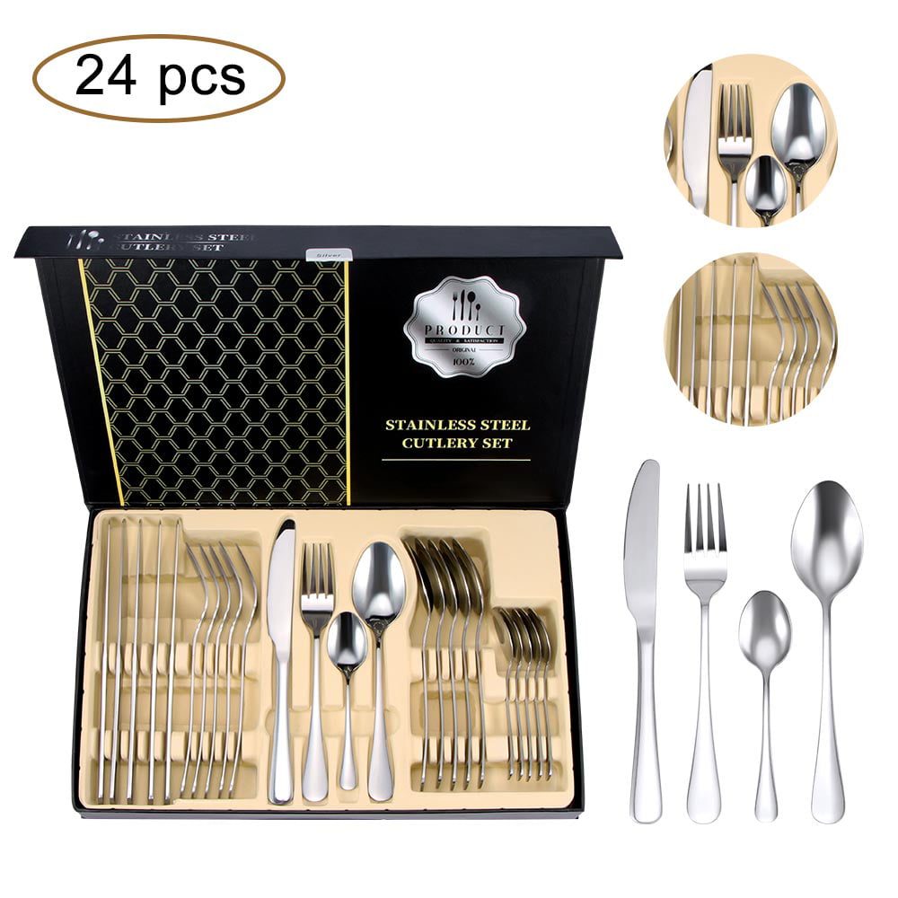 New 24pcs Stainless Steel Quality Kitchen Cutlery Set Forks Knives Spoons 