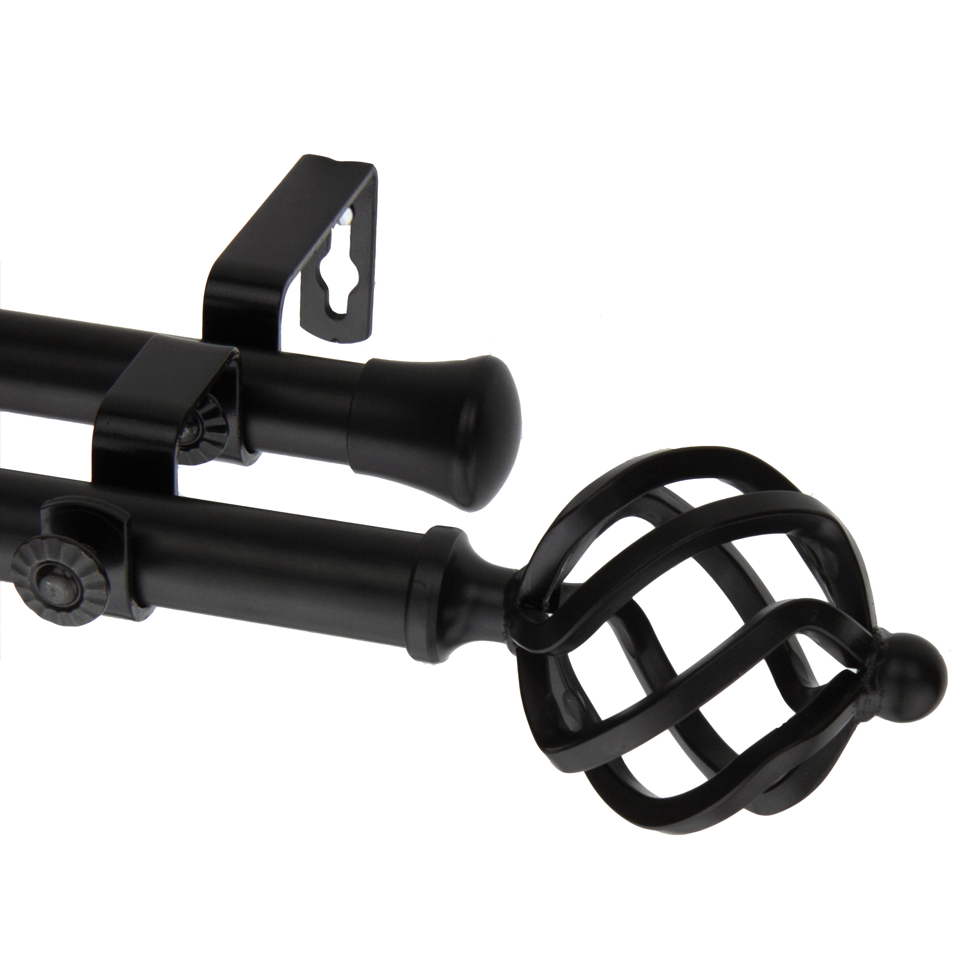 13/16" Dia Adjustable 120-170 inch Double Curtain Rod with Jinx Finials - Black,(4742-992)