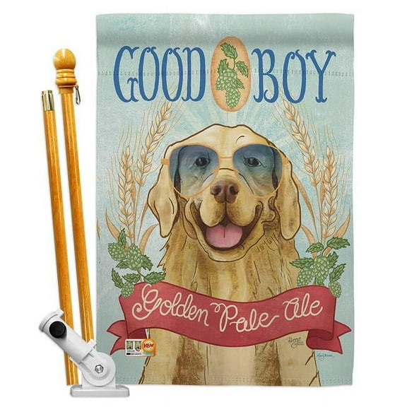 Breeze Decor BD-PT-HS-110100-IP-BO-D-US18-WA 28 x 40 in. Golden Pale Ale Nature Pets Impressions Decorative Vertical Double Sided House Flag Set & Pole Bracket Hardware