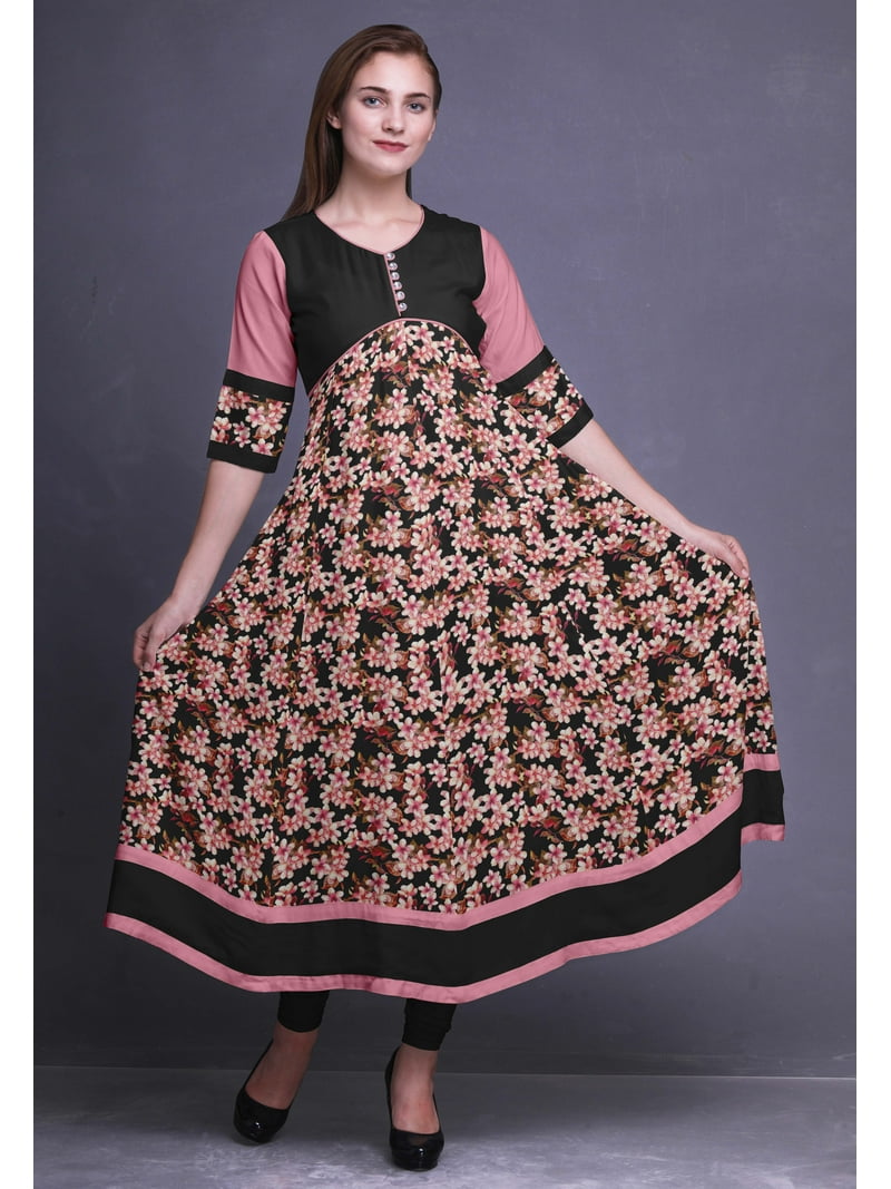 anarkali dress casual Nescafe/Black Floral Anarkali* Here's Presenting You A Beautiful Floral Anarkali With Monochrome Dupptta A Perfect Fit for A Casual Day Outing Keep it Simple And Elegant With these Beauties Material:-Georgette Complete
