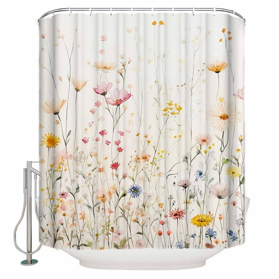 72x78 Inch Shower Curtain Spring Flowers Bathroom Decor Waterproof Fabric Bathtub Bath Curtains Decorative Watercolor Wildflowers Farmhouse Floral Extra Long Shower Curtain Set with Hooks