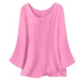 thumbnail image 4 of Endives Women's Cotton Linen Shirt 3/4 Sleeve Round Neck Solid Color Loose Top Womens Blouse Summer T Shirt Top Hot Pink, 4 of 5