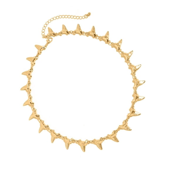 Yammee Shark Tooth Necklace Chain Bracelet Alloy Neck Jewelry Gold Silver Neckchain