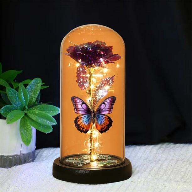 Rosa Colorida de Regalo, Cúpula de Cristal Iluminada Por Led, Flor Romántica Eterna, Regalo de San Valentín, Regalo de Cumpleaños o Aniversario, Elegante Decoración Del Hogar, Tamaño 22 X 11 Cm