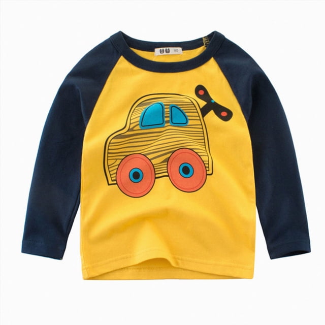 Splozh Chemise en Coton pour Enfants Mignonne d'Été à Manches Longues T-shirt Graphique T-shirt pour Enfants Chemise en Coton pour Enfants T-shirt à Col Rond pour Enfants, Marine, 4-5 Ans