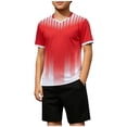 thumbnail image 1 of Odeerbi Niños Niñas Rápido Seco Juego de Entrenamiento de Fútbol Gradiente Geométrico Impresión Cuello En V Camiseta Shorts Conjunto Atlético Para 5-17 Años, 1 of 9