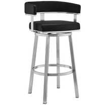 Maklaine 30" Modern Faux Leather Swivel Bar Stool in Black/Stainless Steel