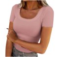 thumbnail image 2 of BVOFAR Women's Summer Scoop Neck Short Sleeve T-Shirts Trendy Ribbed Knit Tops Slim Fitted Casual Solid Color Tees 2025, 2 of 5