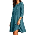 thumbnail image 4 of SETOOFF Women Round Neck 3/4 Sleeve Embroidered Shift Dress Loose A Line Short Dress with Side Pockets Casual Summer Beach Travel Weekend Shopping Outdoor Vacation Daily Outfits, 4 of 6
