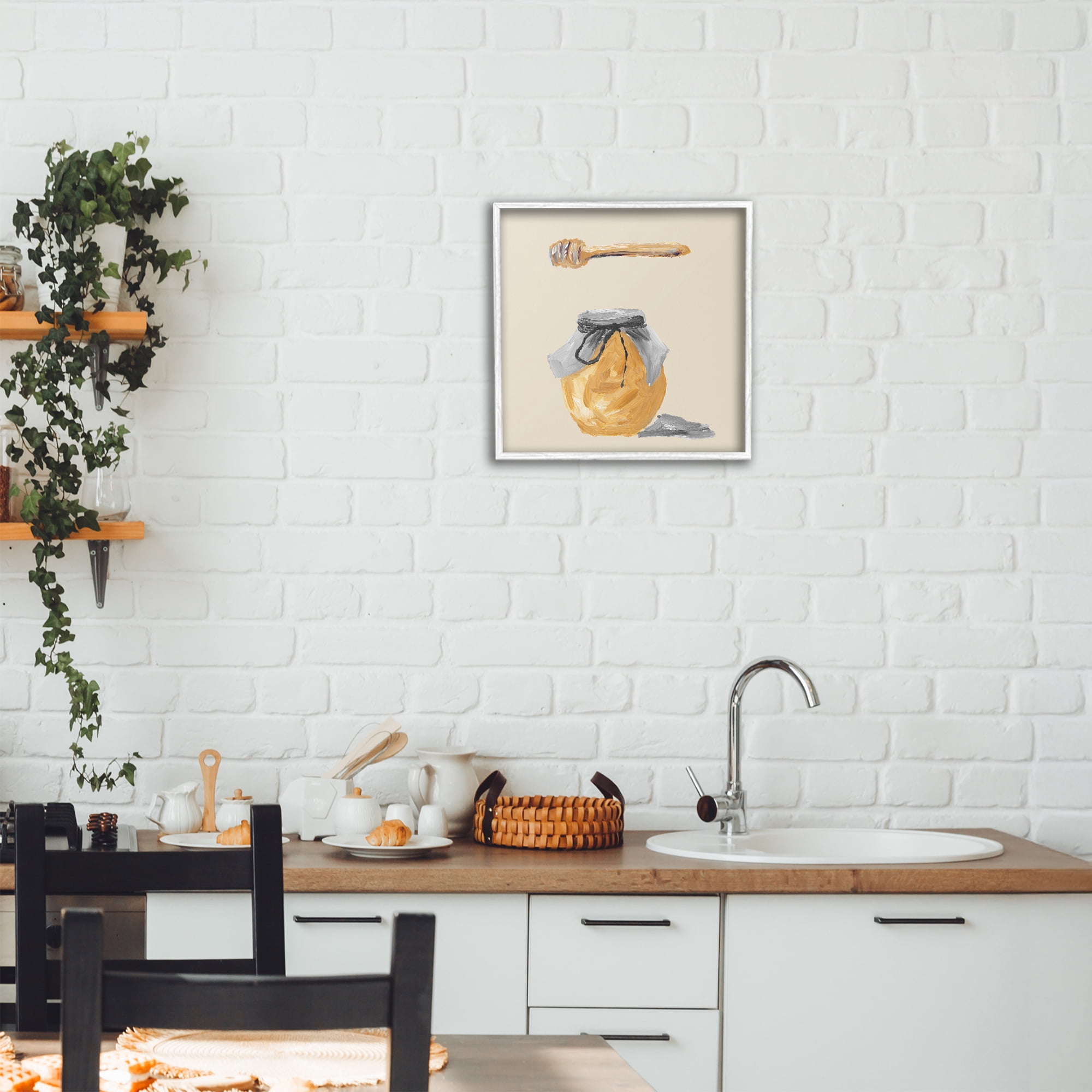 Stupell Industries Honey Jar over Tan White Framed Giclee Art, design by Lucille Price