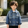 thumbnail image 6 of WQNVRNR Girls Denim Jacket- Drop Shoulder Fall Casual Button Front Jean Jacket Coat with Pockets Blue Size 11 Years, 6 of 7