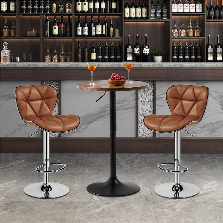 Yaheetech Modern Adjustable Round Pub Table, Rustic Brown photo 6