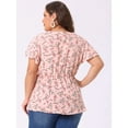 thumbnail image 4 of DARING DIVA Women's Plus Floral Elastic Waist Lightweight Chiffon Blouse 1X Pink, 4 of 6