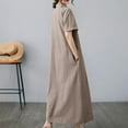 thumbnail image 7 of Cotton Linen Maxi Dresses for Women, Short Sleeve T-Shirt Dress with Pockets, Button V-Neck Flowy Solid Color Dressy Dresses Womens Plus Size Summer Dresses Khaki L, 7 of 7