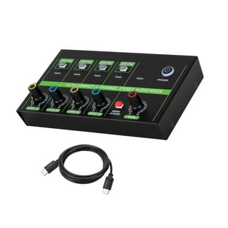  Mini Audio Mixer, 4 Channel Line Mixer with 3.5mm Stereo Jack,  4 Input 1 Stereo Output & Volume Adjustment, DC 5V-12V Stereo Mixer for PC,  Phone, Laptop, Headphone, Small Clubs or