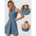 thumbnail image 2 of Vestido camisero de mezclilla para mujer Allegra K con botones y cuello halter Azul Claro L, 2 of 5