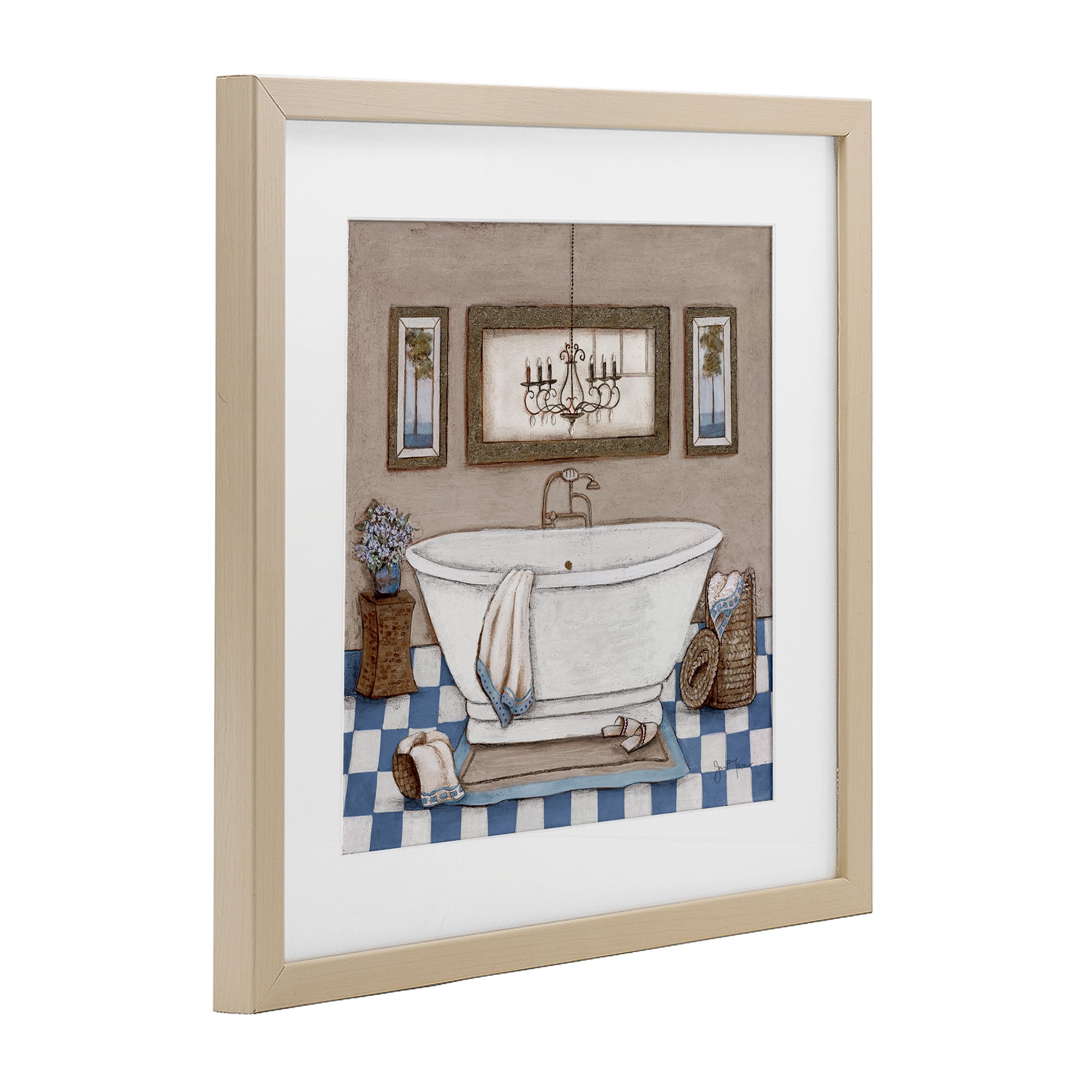 Stupell Industries Checkered Bathroom & Chandelier Birch Framed Print Under Glass, design by Janet Tava