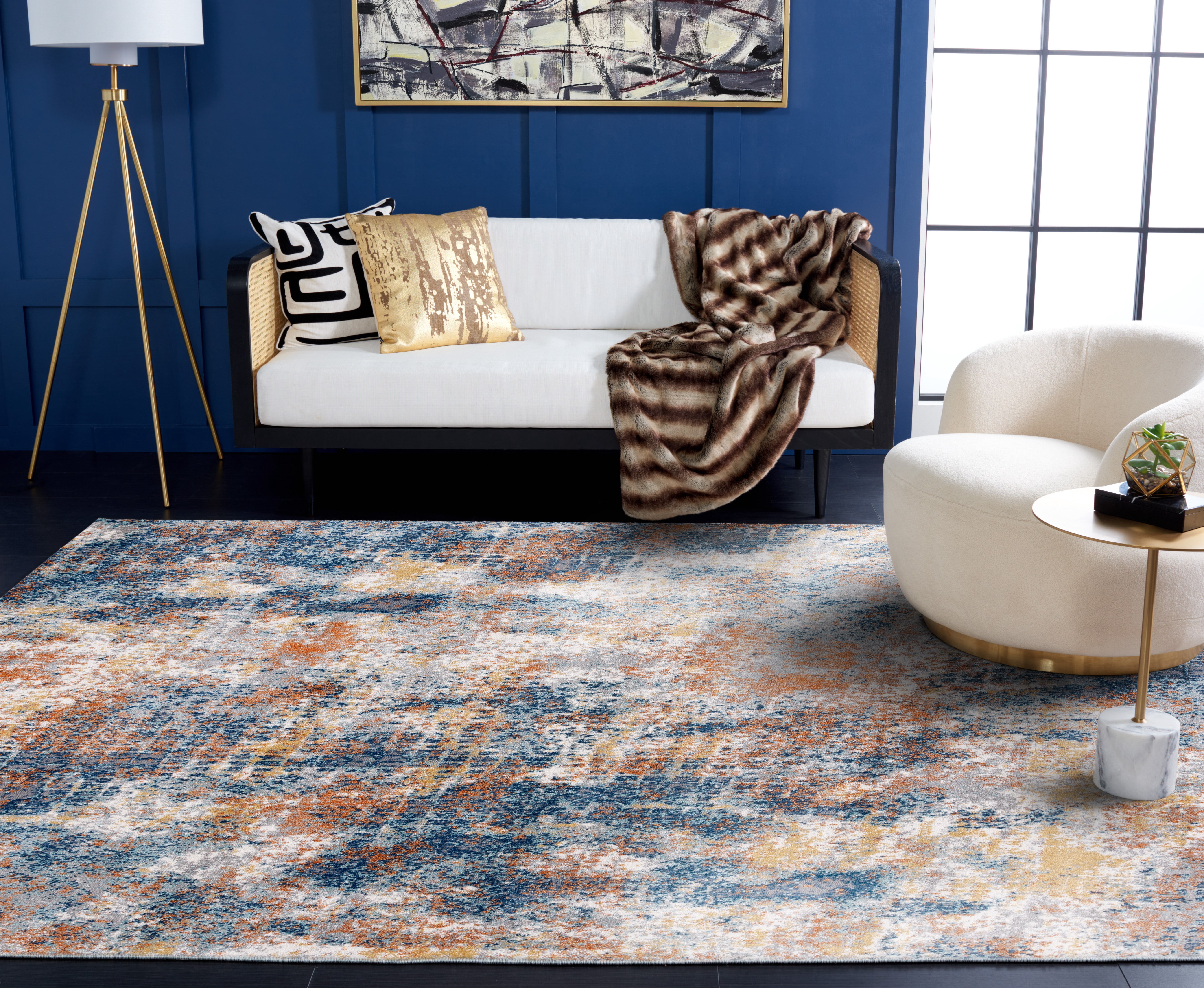 SAFAVIEH Aston Georgiana Abstract Area Rug, Navy/Gold, 4' x 6'
