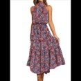 thumbnail image 1 of Vestido Bohemio de Verano para Mujer, Sin Mangas, con Estampado de Lunares, Cuello Halter, Volantes, Dobladillo y Cinturón Azul y Rojo L, 1 of 7