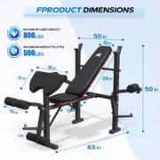 FASTES 7-in-1 Multi-Purpose Adjustable Weight Bench 1200lbs Workout Bench Press Bench Set with Barbel Rack and Leg Developer for Home Gym Full Body Training