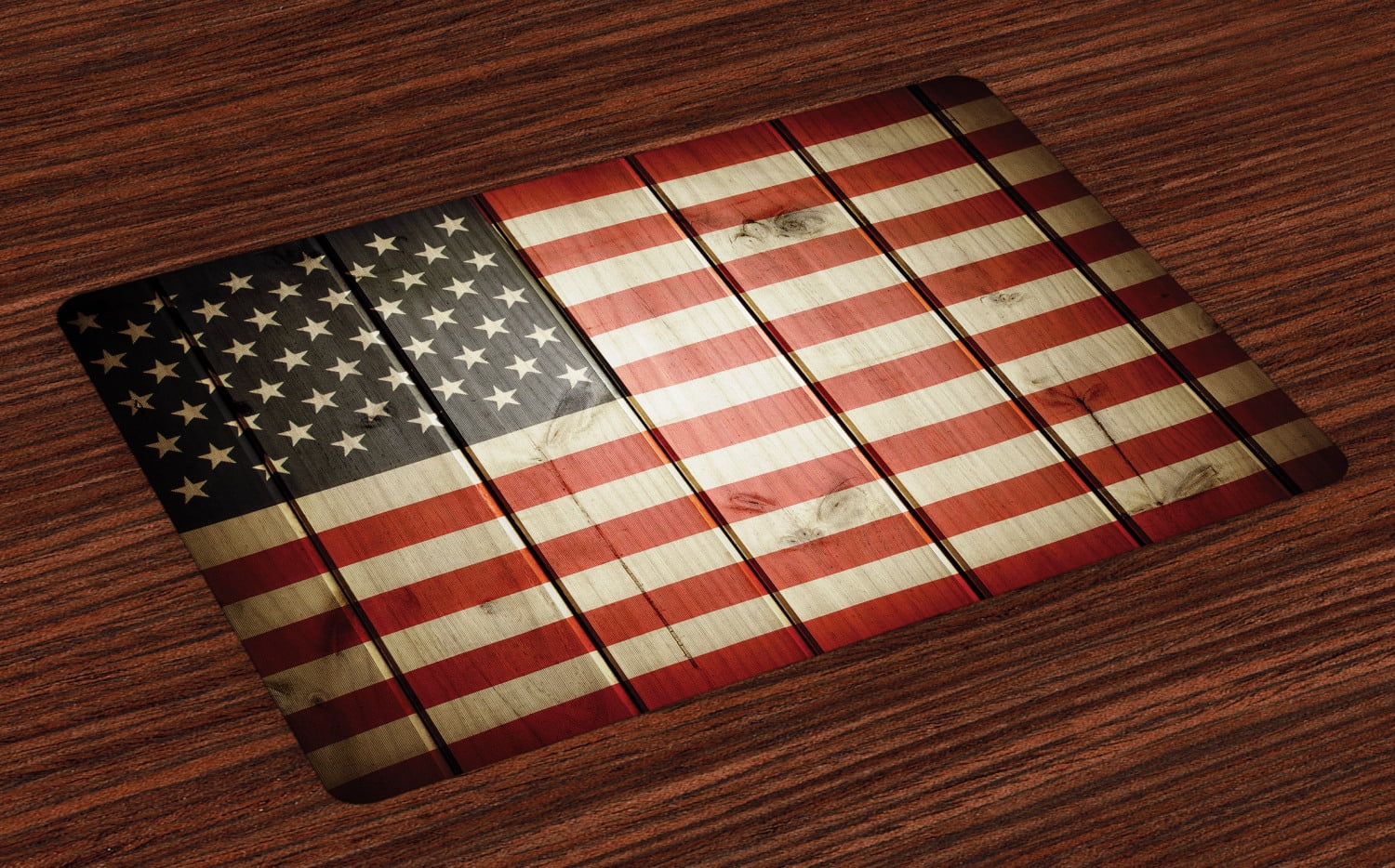American Flag Placemats Set of 4 Usa Flag over Vertical Striped Wooden