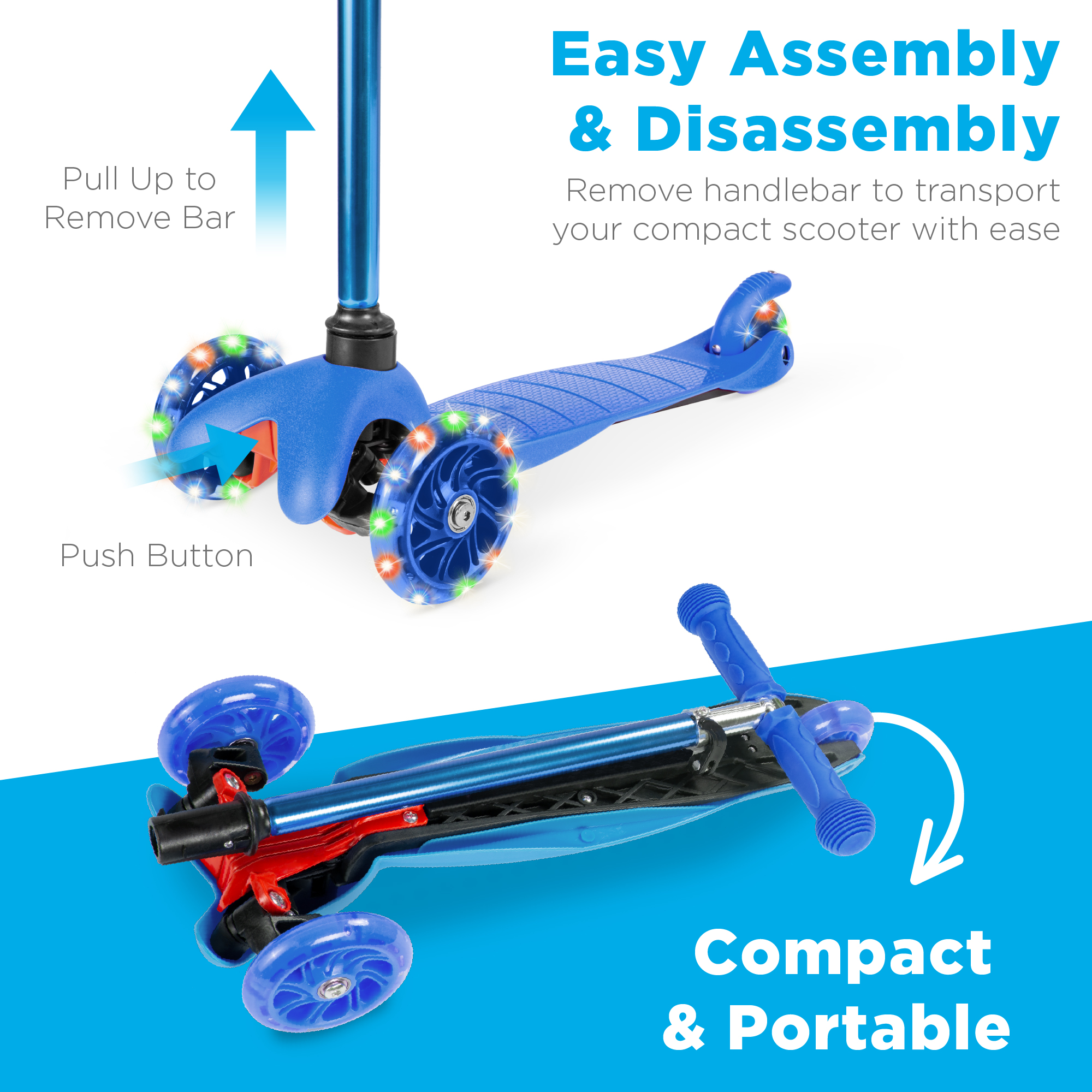 Best Choice Products Kids Mini Kick Scooter Toy w/ Light-Up Wheels and Height Adjustable T-Bar -Blue - image 5 of 7