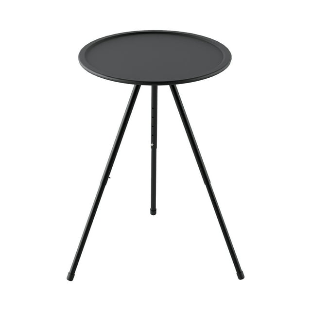 Table de Camping Ronde Pliante Portable / Hauteur Réglable / Étagère de Rangement à Double Couche / Construction Robuste en Acier Allié et ABS / Support Léger Détachable / Petit Bureau de Pique-Nique pour Café / 14.57-21.65