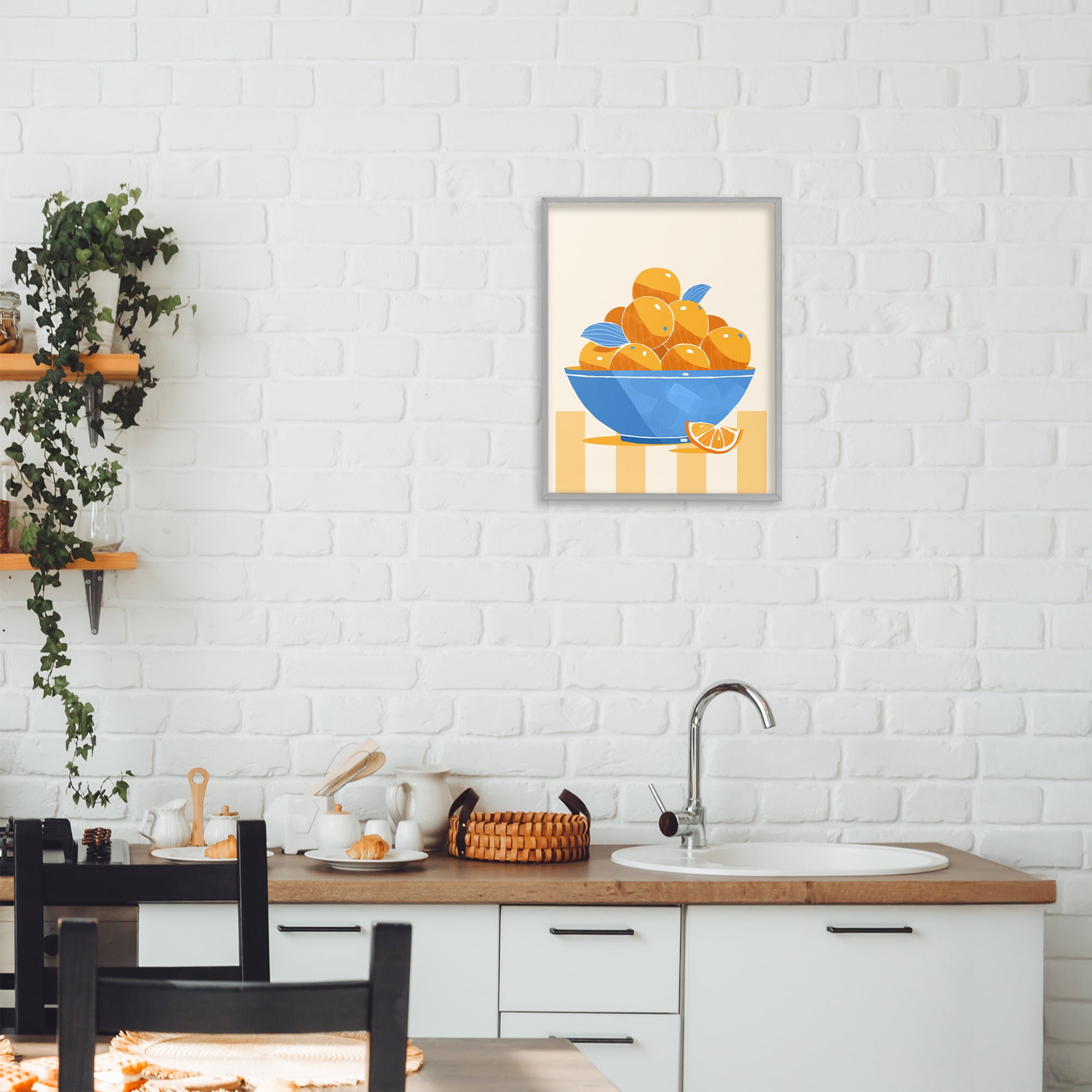 Stupell Industries Orange Citrus Bowl Striped Gray Framed Giclee Art, design by Lucca Sheppard