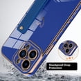 thumbnail image 2 of Designed for iPhone 13 Pro Max Case with Strap Luxury Love Heart Plating Gold Bumper Phone Cover Wristband Kickstand Full Body Protective Slim Case for Women - Royal Blue, 2 of 12