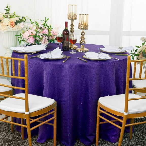 Wedding Linens Inc. 120" Round Paillette Poly Flax / Burlap Sequins Hessian Tablecloths Table Covers for Wedding Party Events Luxury Décor use - Regency