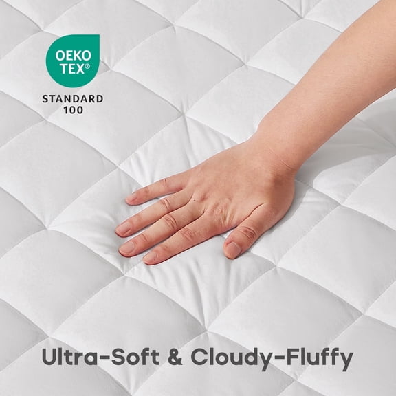 Sonive Queen Quilted Mattress Pad, Thick Fluffy Breathable Microfiber Protector, White