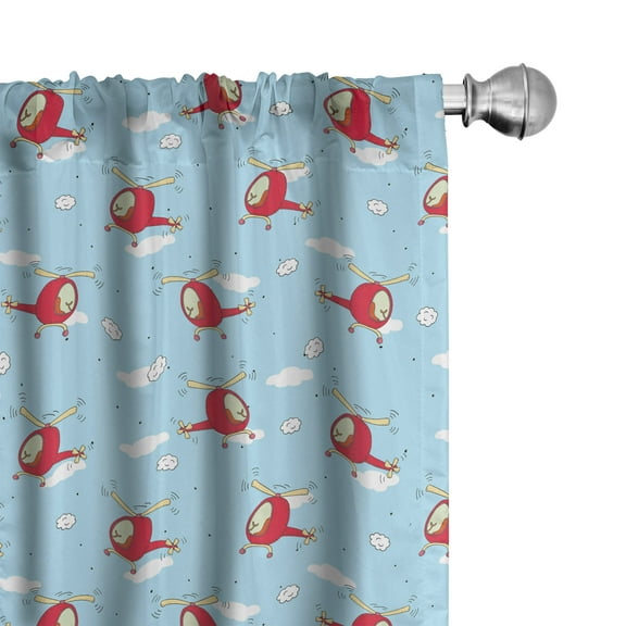 Ambesonne Cartoon 4-Panel Curtains, Helicopters in Sky, 56"x63", Pale Blue Yellow Ruby