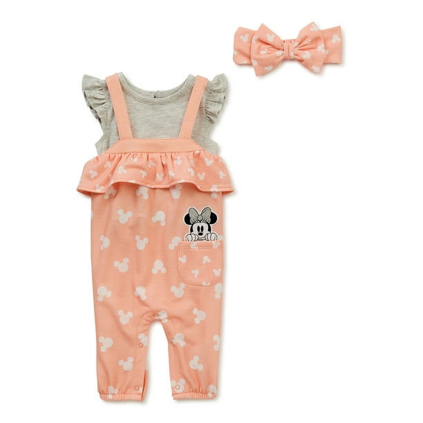 Disney's Minnie Mouse Baby Girls' Tshirt, Romper and Headband Outfit