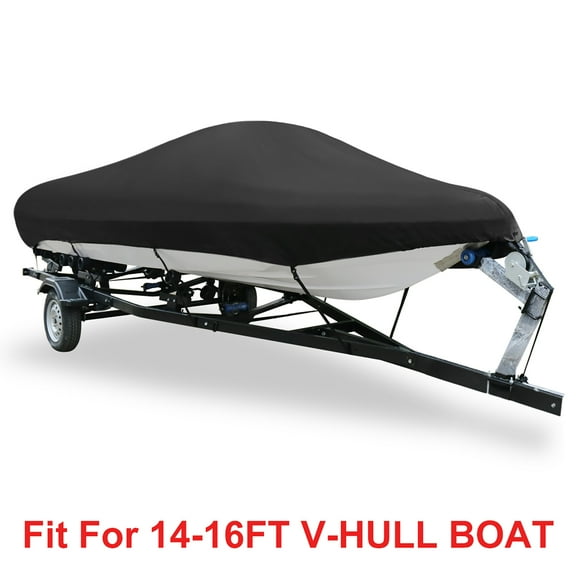 14-16ft V-Hull 600D Boat Cover Waterproof Trailerable Black
