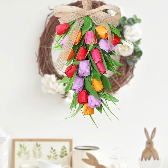 Generic Tulip Teardrop Swag Wreath Artificial Flower Hanging Decor Red Orange Purple