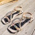 thumbnail image 4 of Beach Sandals Women Braided Band Square Open Toe Slingback Flat Shoes Casual Nonslip Bohemian Beaded Walking Shoes Beige Size 7.5, 4 of 6
