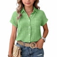 thumbnail image 6 of Dwellite Girls Button Down Shirts Summer Short Sleeve Dress Shirts School Uniform Blouse 3-15 Years Green 140, 6 of 7
