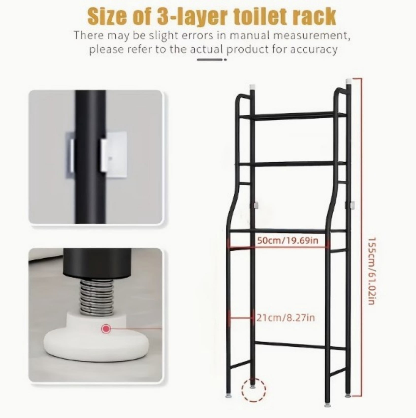 Over The Toilet Storage Rack, 3 Tier Freestanding Bathroom Organizer Shelf, Anti-Rust Metal Space Saving Laundry & Toilet Storage Rack, White