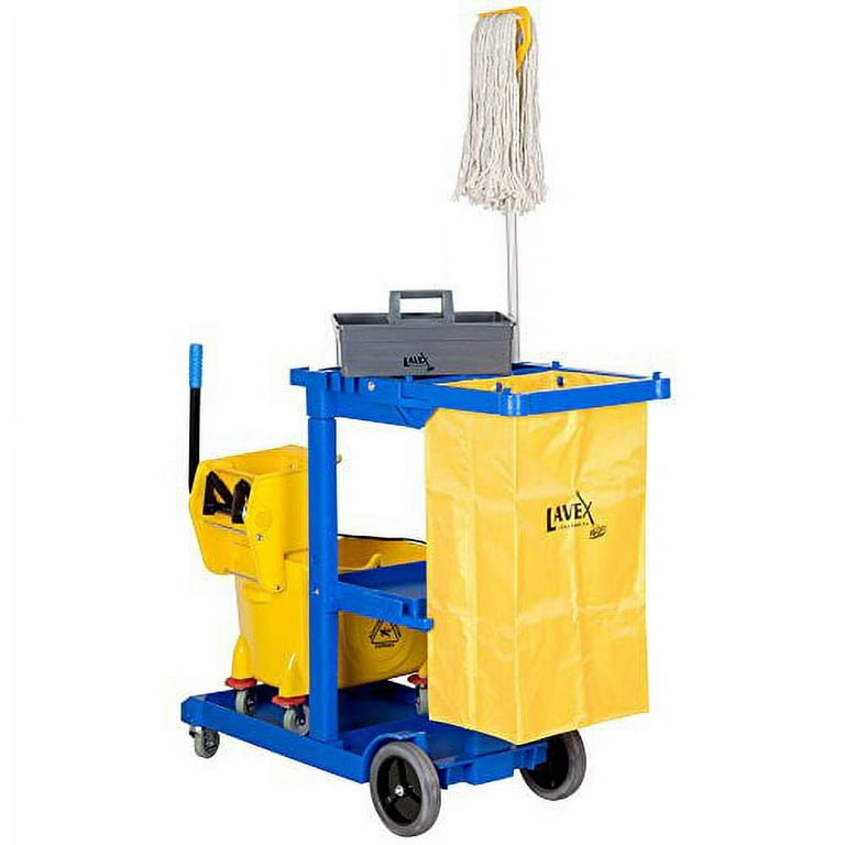 Lavex Janitorial Black Cleaning Cart / Janitor Cart with 3 Shelves