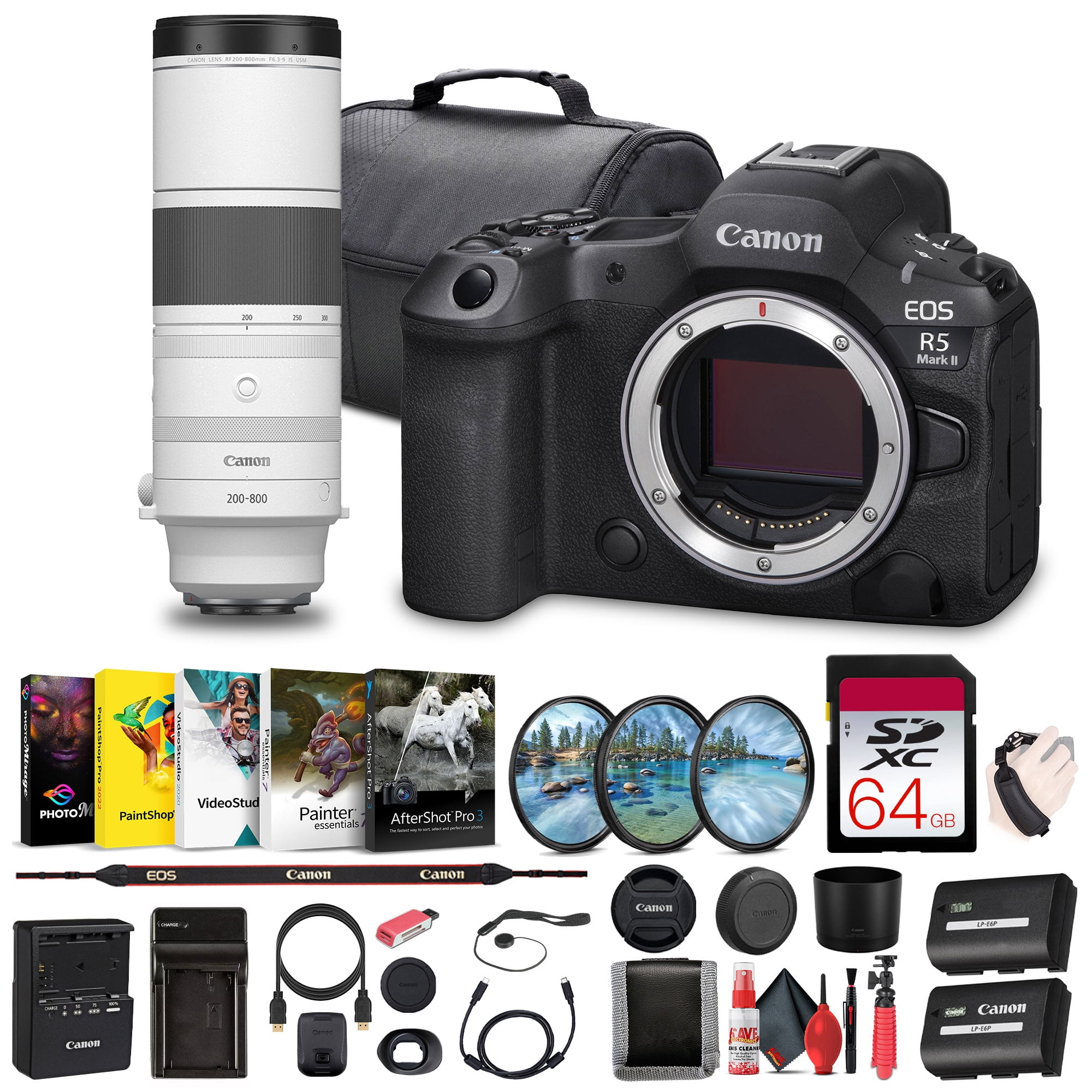 Canon EOS R5 Mark II Mirrorless Camera 45MP Full-Frame Hybrid Camera 8K Video 6536C002 Canon RF 200-800mm Lens + More International Model