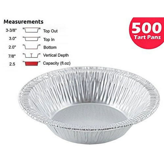 Pactogo 3" Disposable Aluminum Foil Tart Pans Mini Silver Baking Pie Tins (Pack of 500)