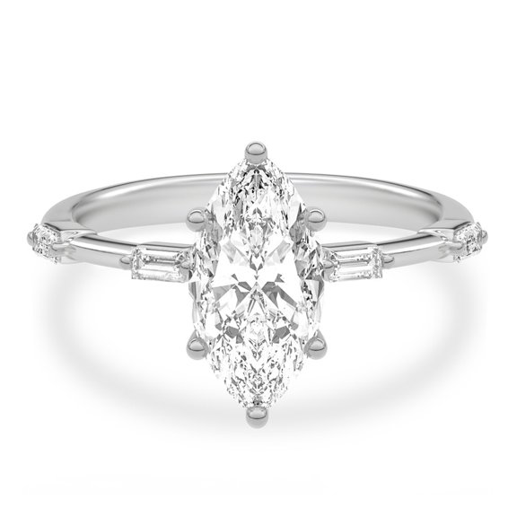 Lina Jewel 14K White Gold Plated Rings - 2.34 Ct Marquise Cut Engagement Ring for Women - Lab-Created Simulated Diamond - Prong Setting - Wedding Ring - Special Occasion Ring - Gift for Women's