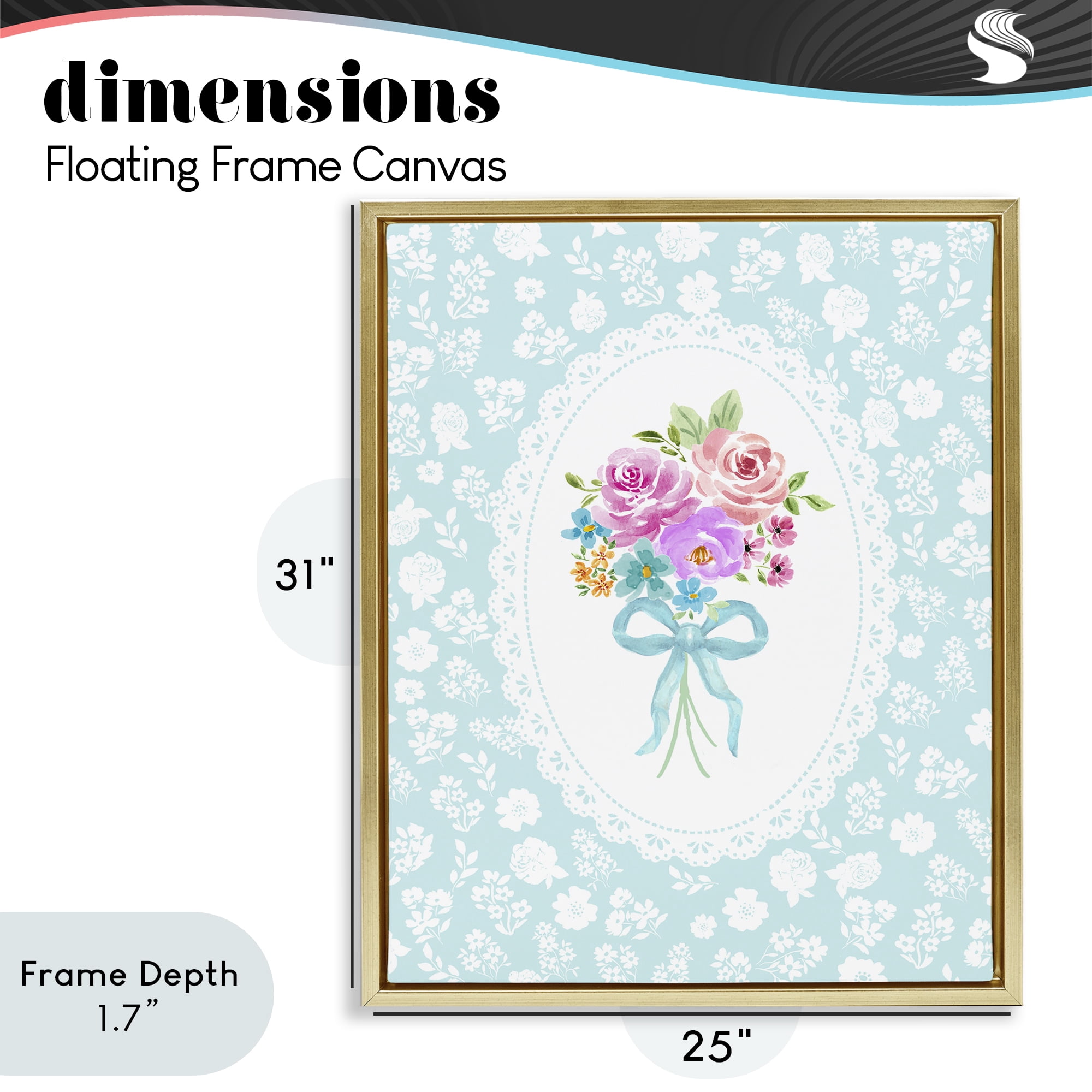Stupell Industries Aqua Feminine Bouquet Gold Framed Floater Canvas Wall Art, design by Corinne Haig