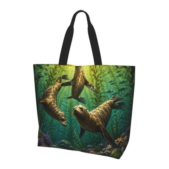 Sea Lions Women Reusable Bag Large Shoulder Handbag Top Handle Purse Tote