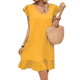 thumbnail image 1 of Vestidos de Verano para Mujer, Cuello en V, Corta, Dobladillo con Volantes, Vestido Camisero Amarillo L, 1 of 8
